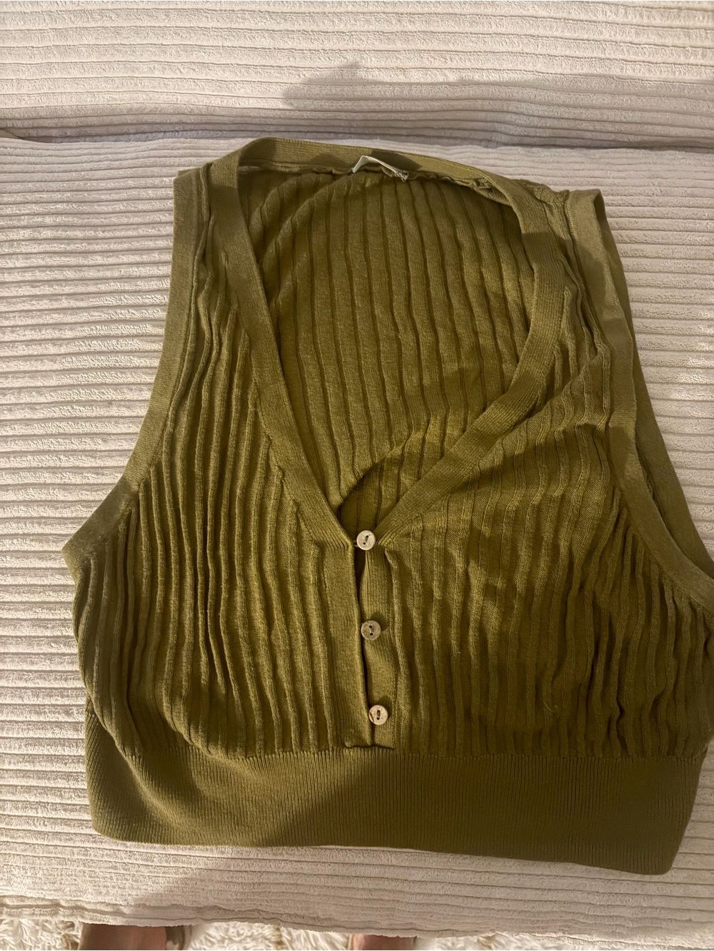 Free People Olive Ribbed V-Neck Button Crop Tank
